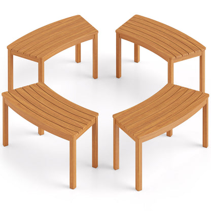 Outdoor Curved Acacia Wood Bench Set of 2/3/4 for Front Porch-4, Natural Outdoor Benches at Gallery Canada