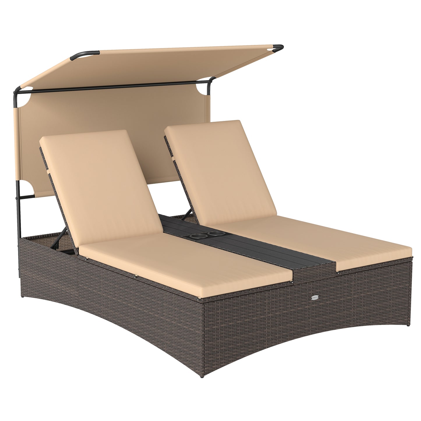 Outdoor Daybed, Adjustable Backrest, 2-Person PE Rattan Patio Bed, Brown Outdoor Chaise Lounges Brown at Gallery Canada