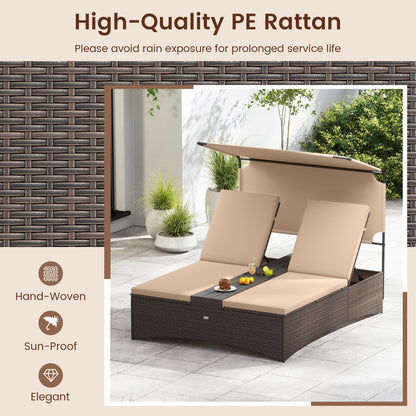 Outdoor Daybed with Adjustable Backrests 2-Person PE Rattan Patio Bed, Brown Outdoor Chaise Lounges at Gallery Canada