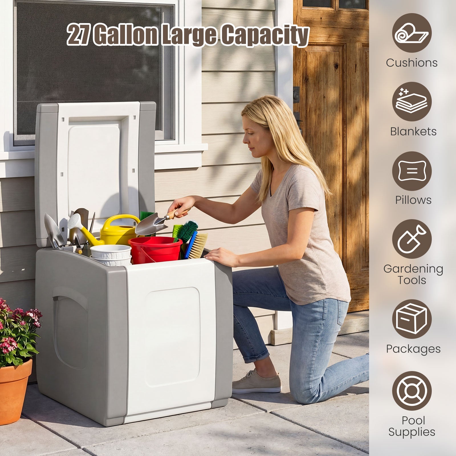 Outdoor Deck Box With Lid, Gray Garden Tools at Gallery Canada