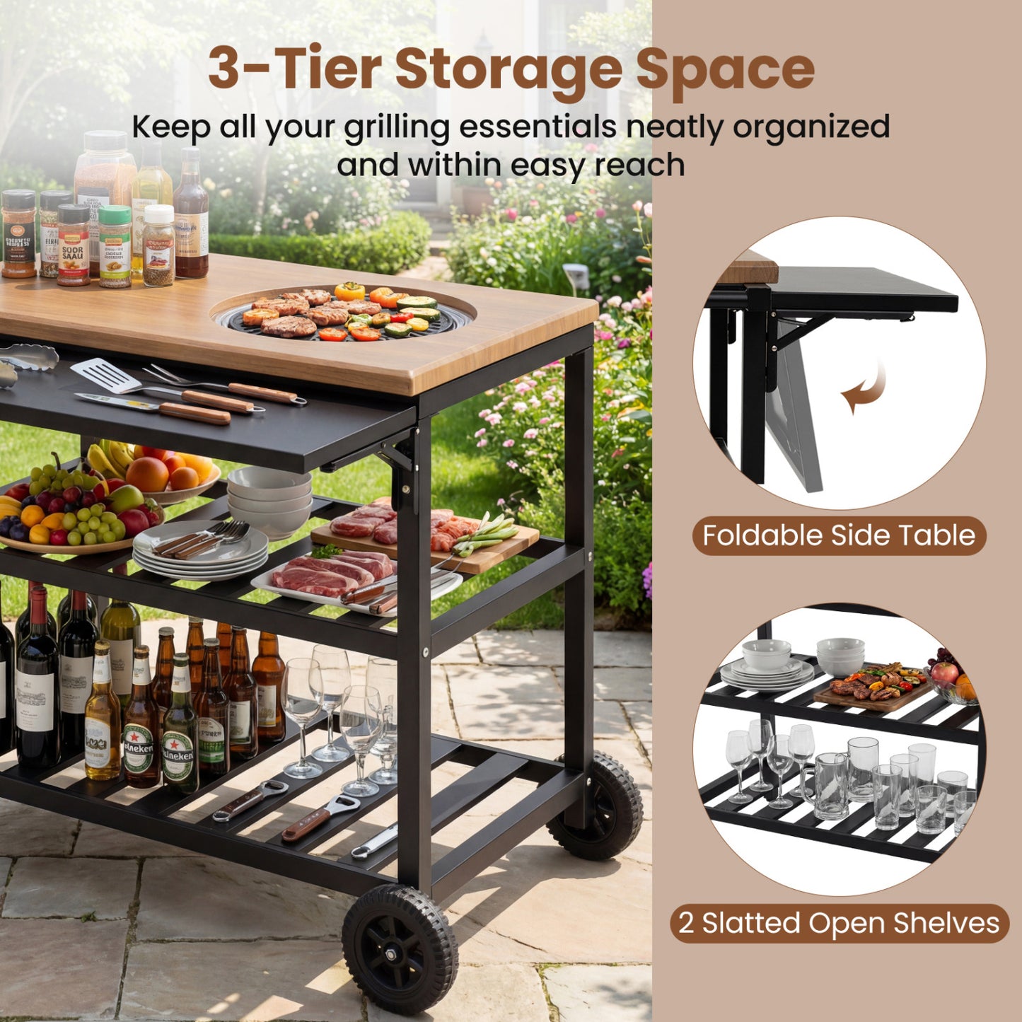 Outdoor Dining Cart with BBQ Grill and Folding Side Panel Outdoor Grills at Gallery Canada