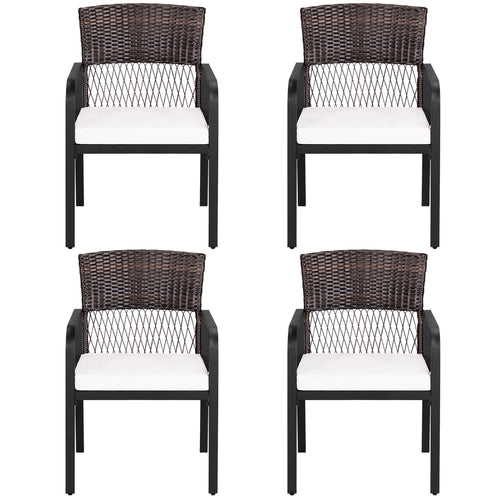 Outdoor Dining Chairs Set of 4 with Padded Cushion and Adjustable Feet for Patio, Beige