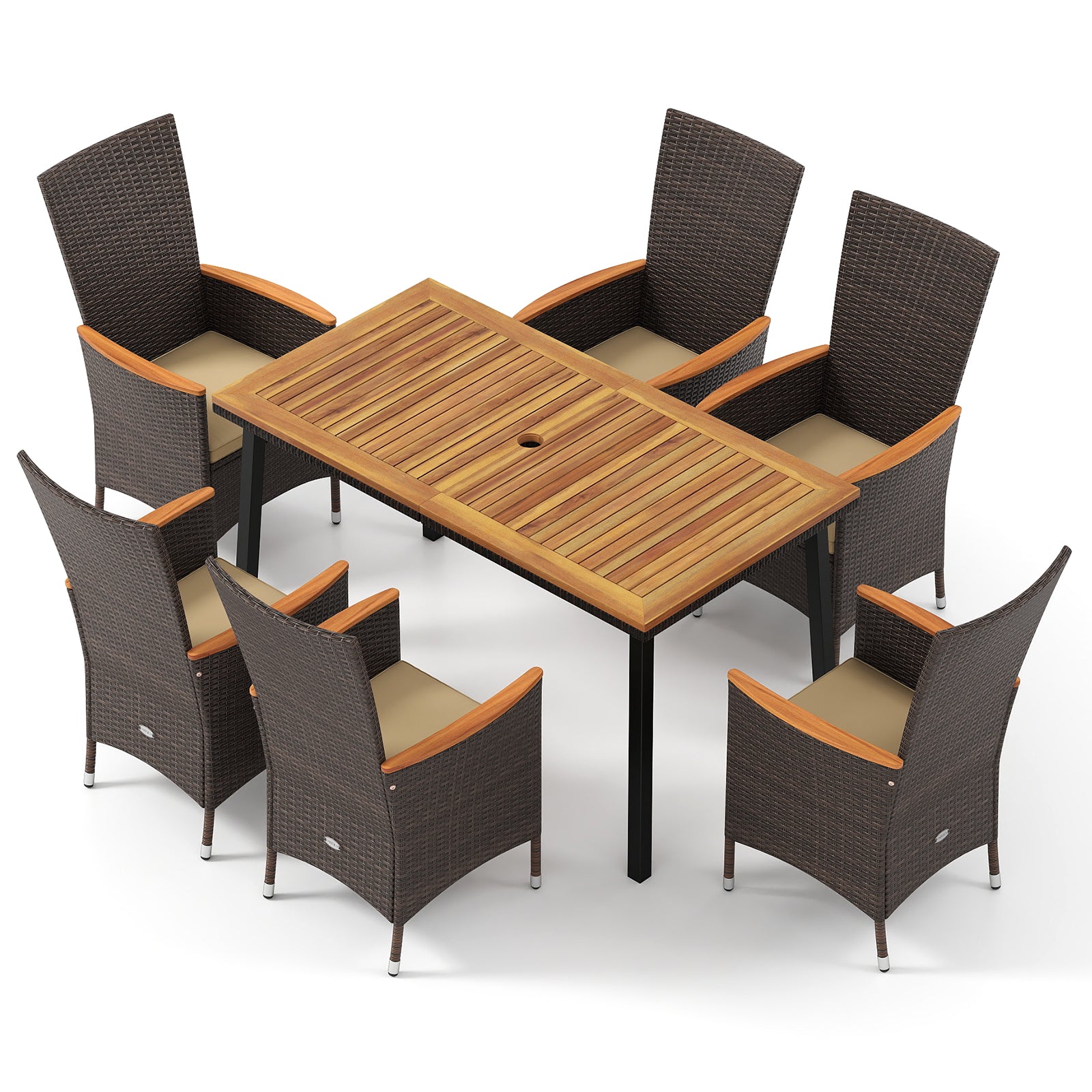 Outdoor Dining Set for 6 Patio Wicker Armchairs and Acacia Wood Table Patio Dining Sets at Gallery Canada