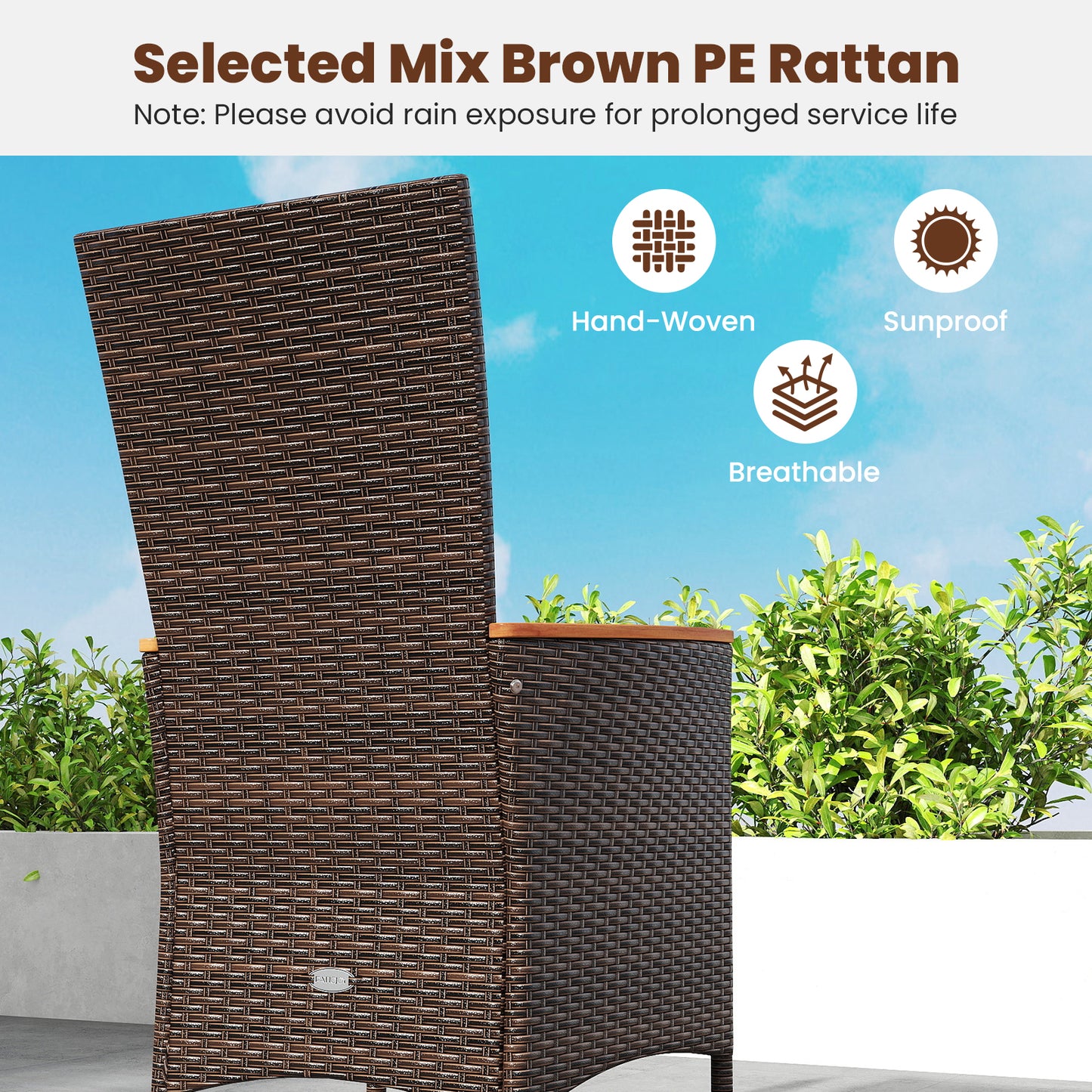 Outdoor Dining Set for 6 Patio Wicker Armchairs and Acacia Wood Table