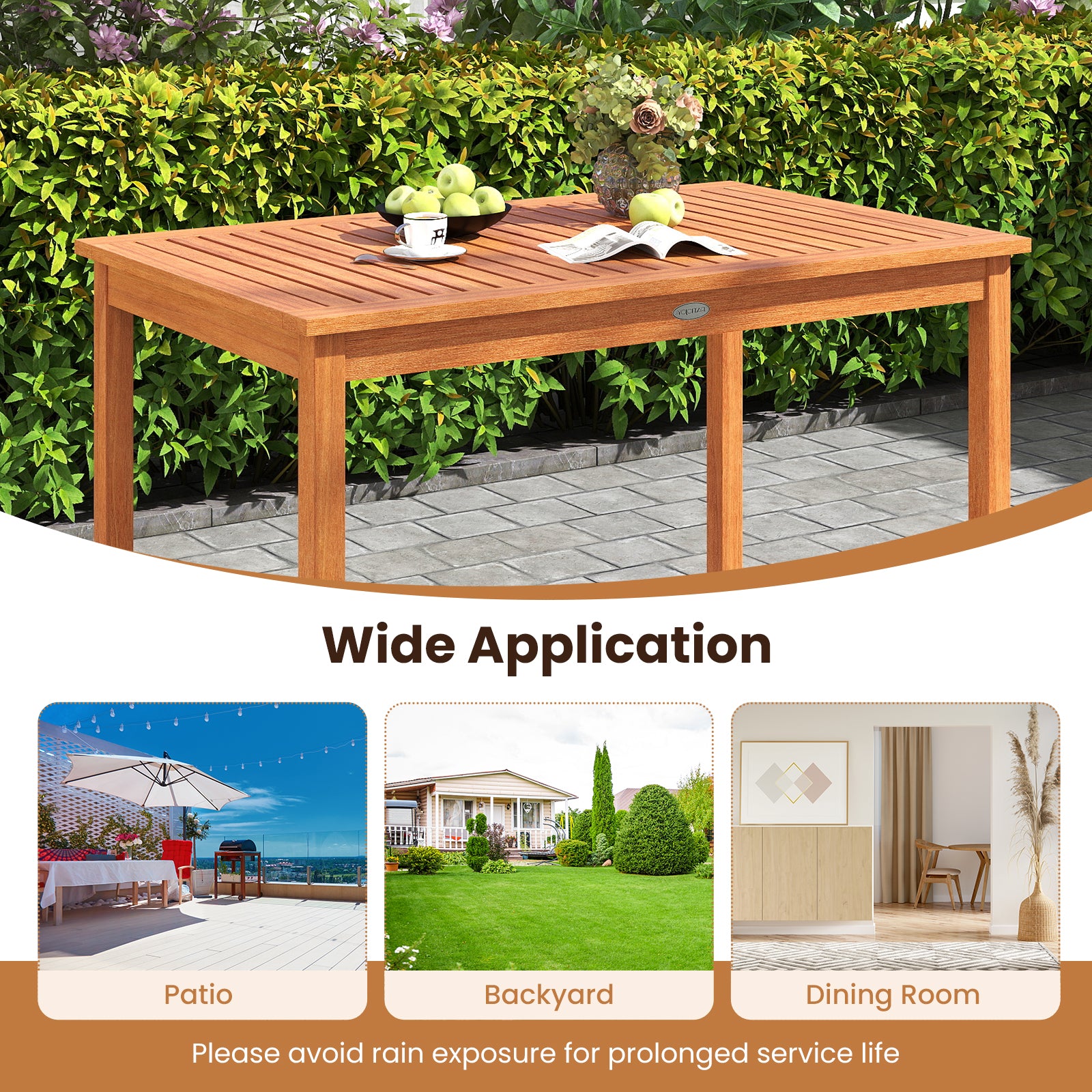 Outdoor Dining Table for 4-6 People 48 Inches Wood Rectangular Patio Table, Natural Patio Dining Tables at Gallery Canada