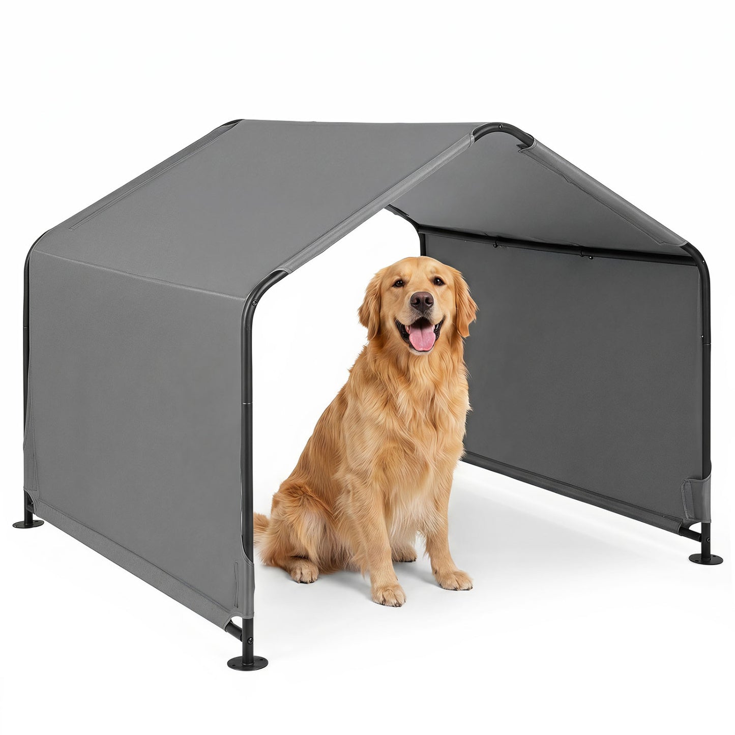 Abri d'ombre pour chien, toit imperméable, piquets de sol, gris