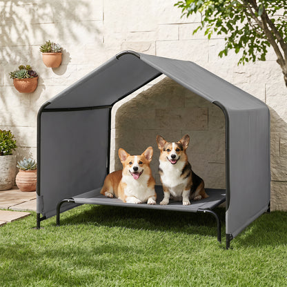 Abri d'ombre pour chien, toit imperméable, piquets de sol, gris