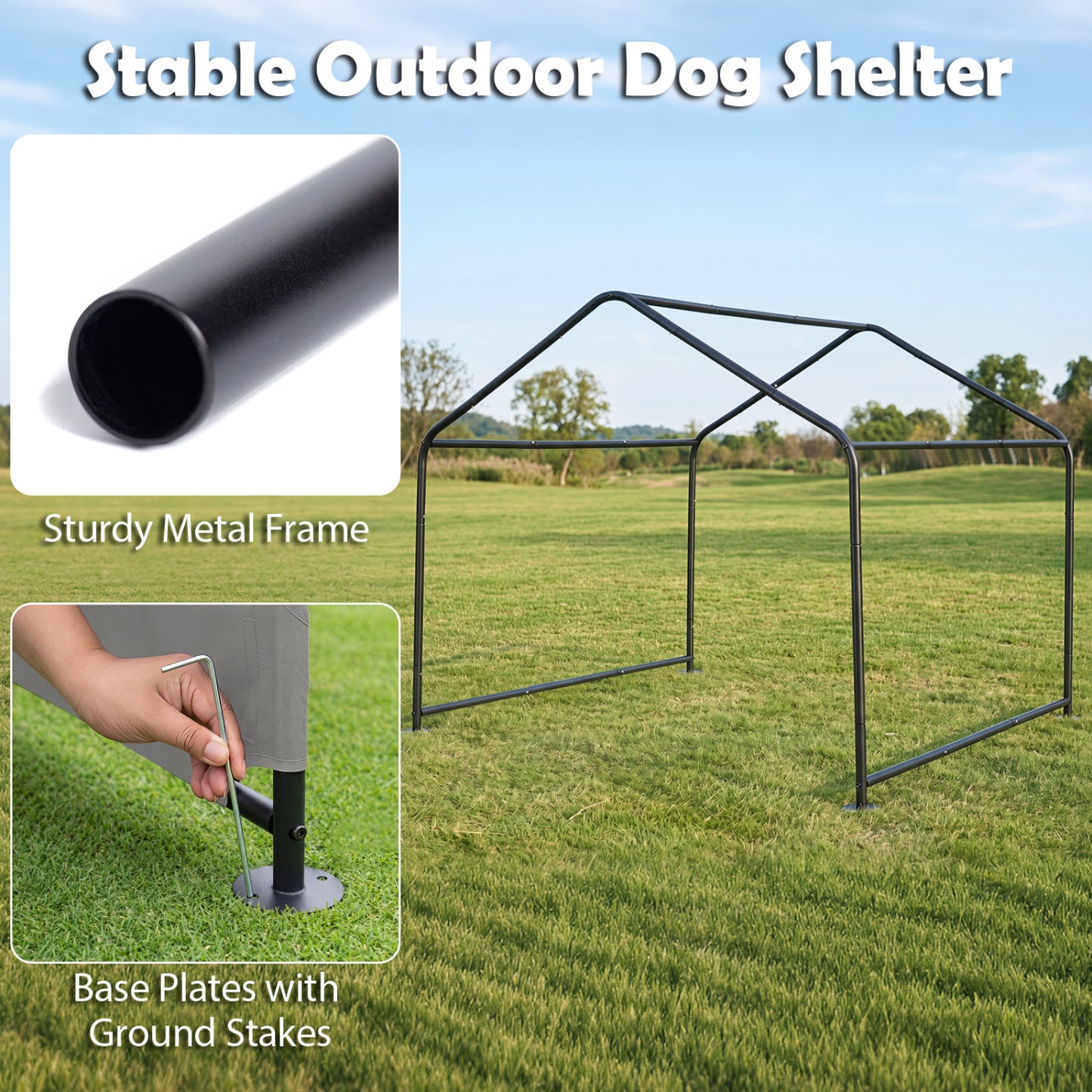 Abri d'ombre pour chien, toit imperméable, piquets de sol, gris