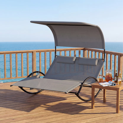 Outdoor Dual Rocker Sunbed, 2-Person Canopied Patio Lounger, Gray Patio Rocking Chairs & Gliders at Gallery Canada