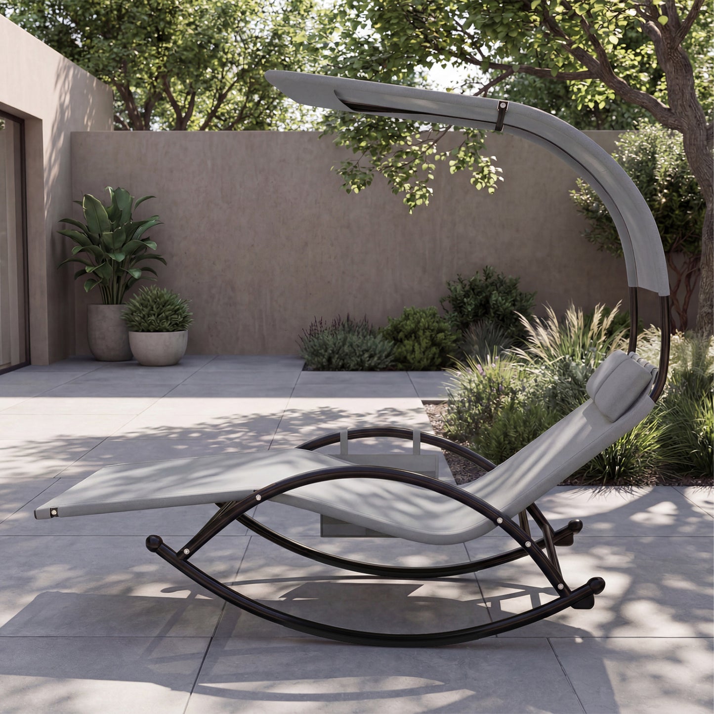 Outdoor Dual Rocker Sunbed, 2-Person Canopied Patio Lounger, Gray Patio Rocking Chairs & Gliders at Gallery Canada
