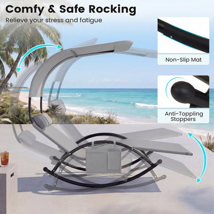 Outdoor Dual Rocker Sunbed, 2-Person Canopied Patio Lounger, Gray Patio Rocking Chairs & Gliders at Gallery Canada