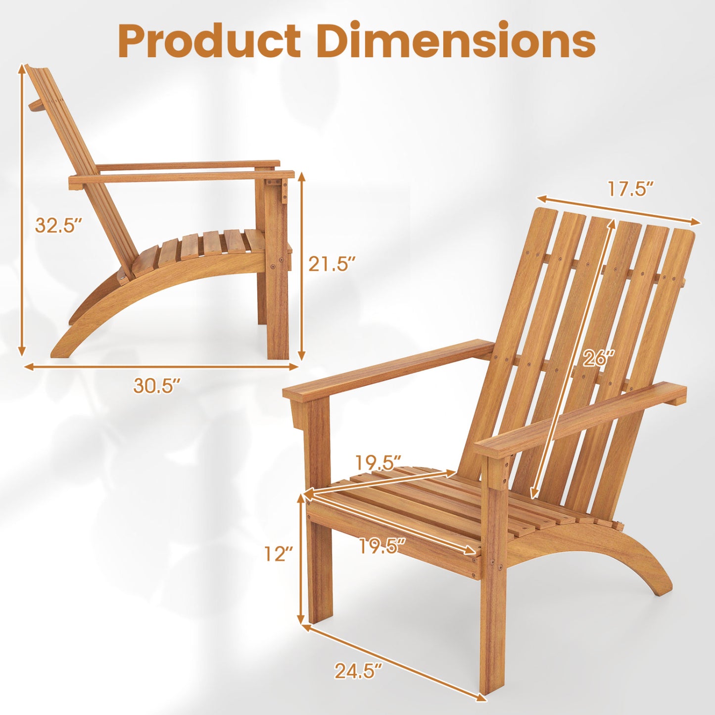 Acacia Wood Adirondack Lounge Armchair, Outdoor Patio, Natural Adirondack Chairs at Gallery Canada