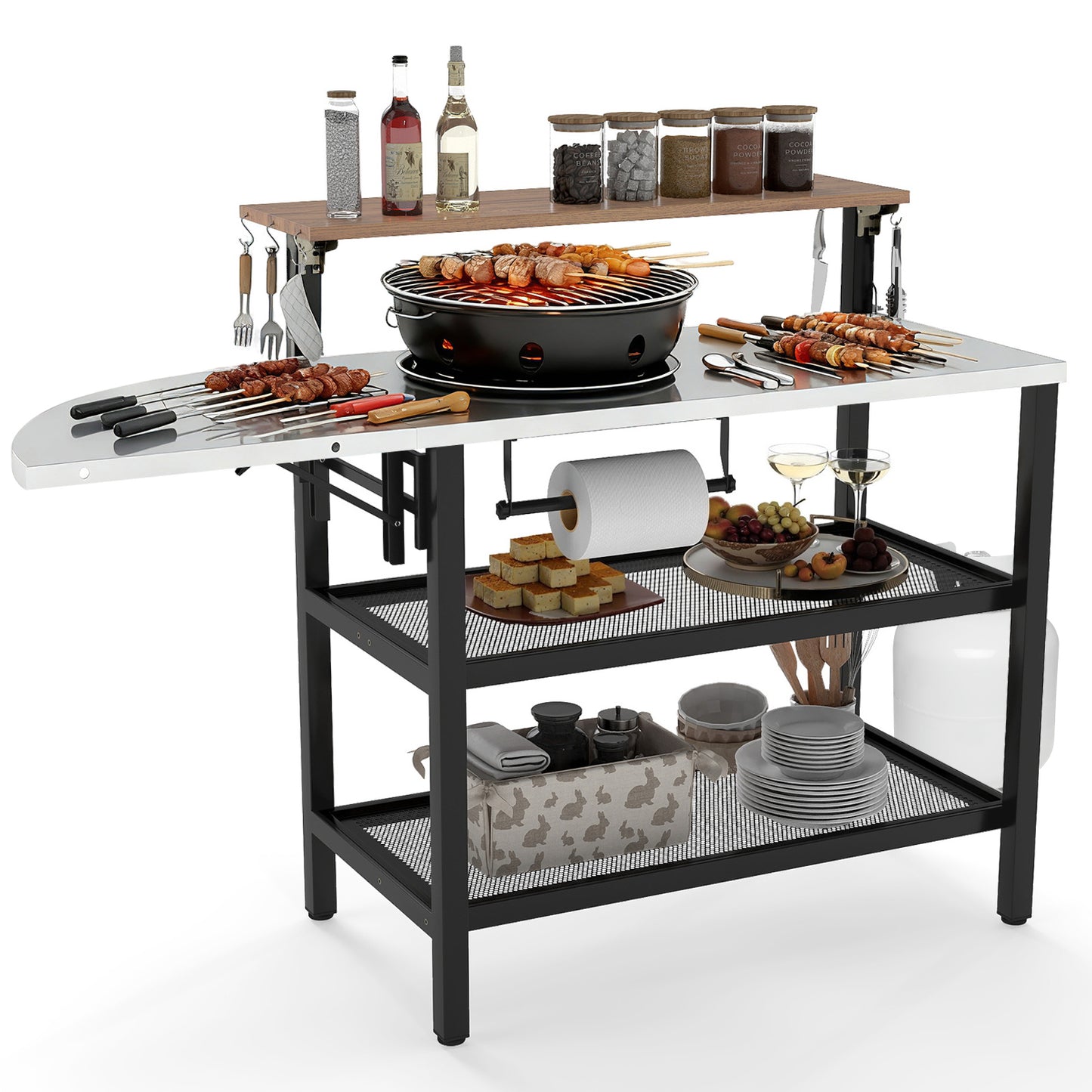 Outdoor Foldable Grill Table with Flip-Up Top and 2 Storage Shelves for Backyard Garden Camping Furniture Options at Gallery Canada