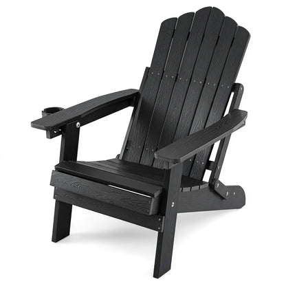 Folding Adirondack Chair, Cup Holder, 5-Level Backrest, Black