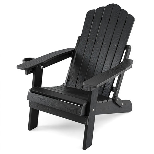Folding Adirondack Chair, Cup Holder, 5-Level Backrest, Black