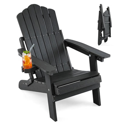 Folding Adirondack Chair, Cup Holder, 5-Level Backrest, Black