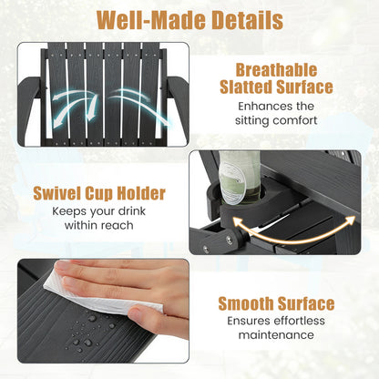 Folding Adirondack Chair, Cup Holder, 5-Level Backrest, Black