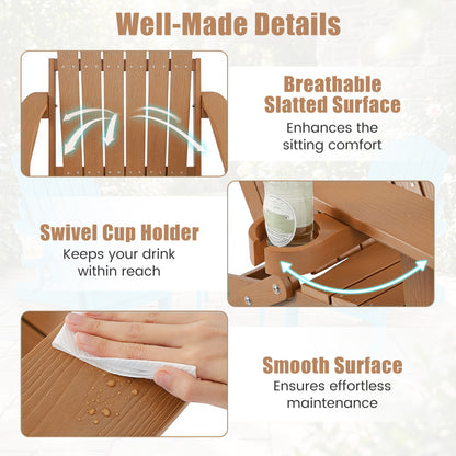 Chaise Adirondack pliante d'extérieur avec porte-gobelet, dossier à 5 niveaux, café