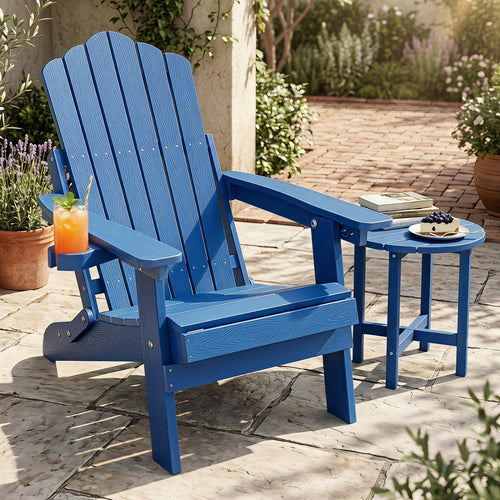 Folding Adirondack Chair With Cup Holder, Navy