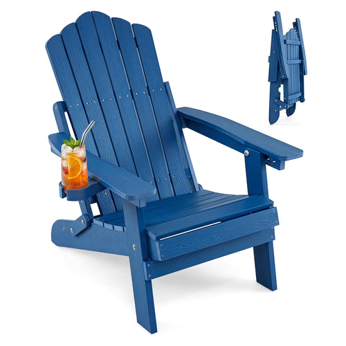 Folding Adirondack Chair With Cup Holder, Navy