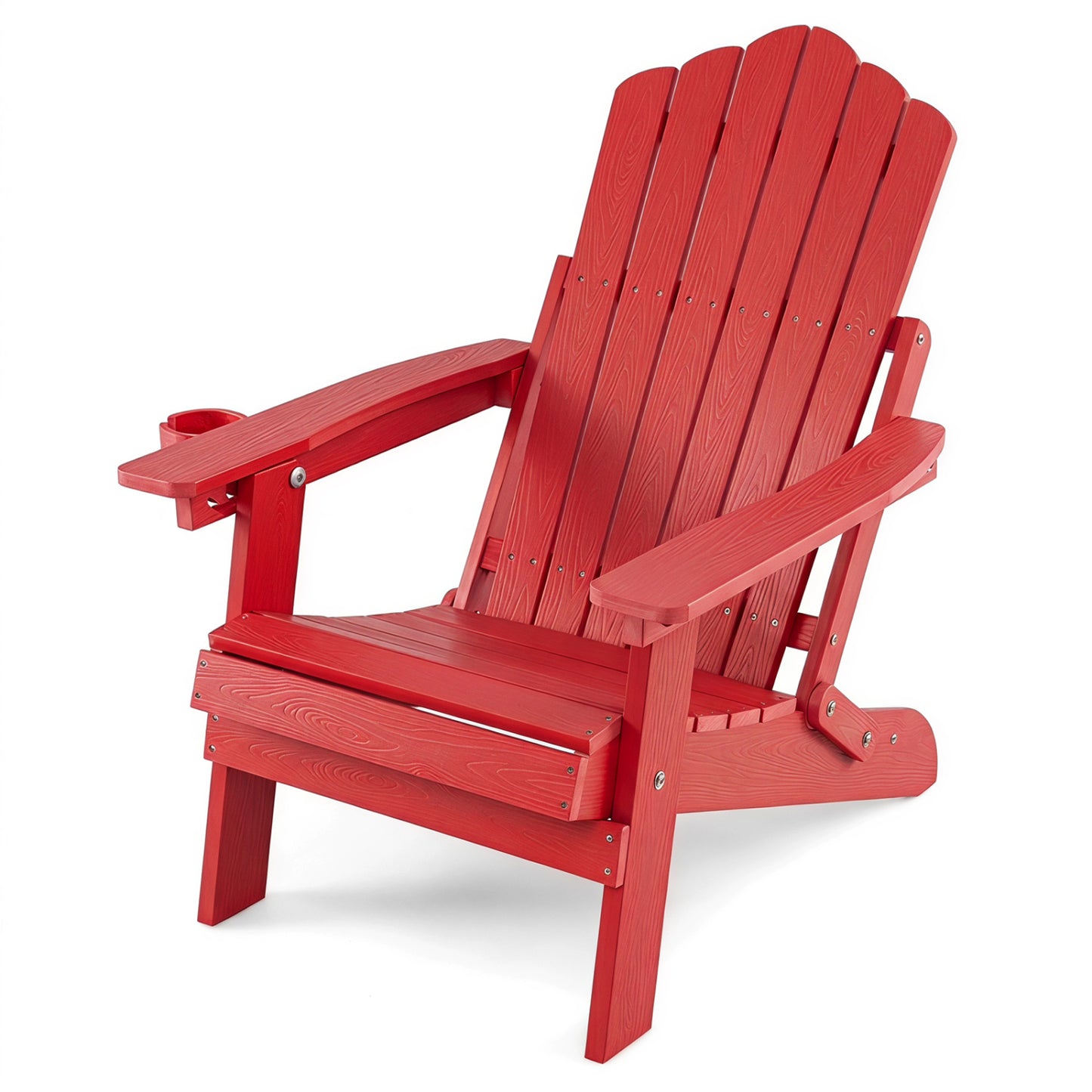Outdoor Folding Adirondack Chair, Cup Holder, 5-Level Backrest, Red