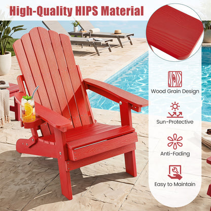 Outdoor Folding Adirondack Chair, Cup Holder, 5-Level Backrest, Red