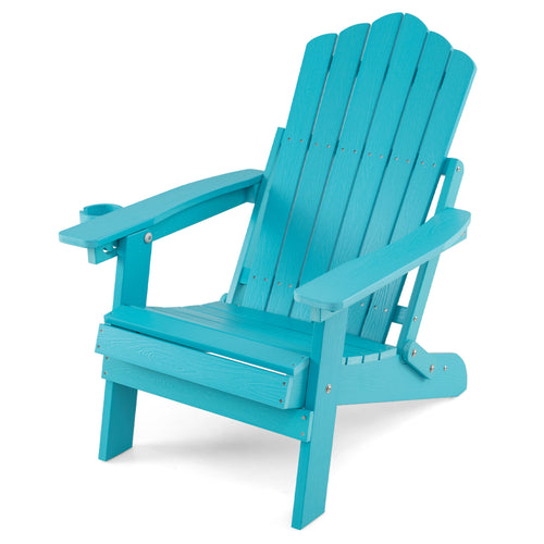 Outdoor Folding Adirondack Chair, Cup Holder, 5-Level Backrest, Turquoise