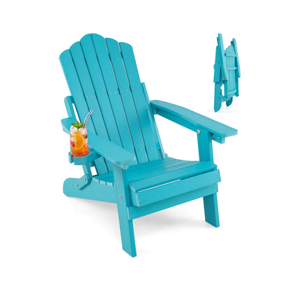 Outdoor Folding Adirondack Chair, Cup Holder, 5-Level Backrest, Turquoise