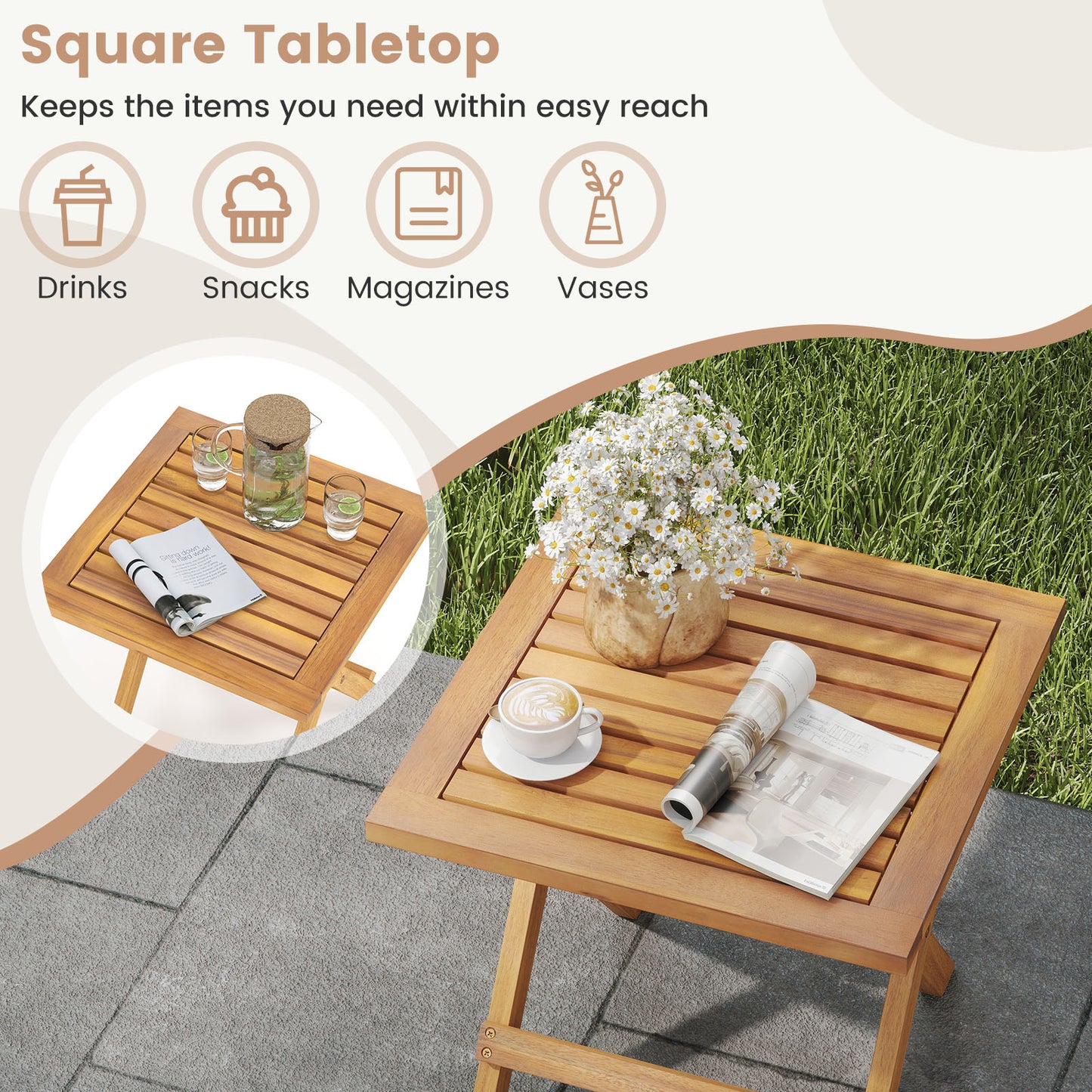 Outdoor Folding Side Table for Small Space and Garden-2 Patio Coffee Tables at Gallery Canada