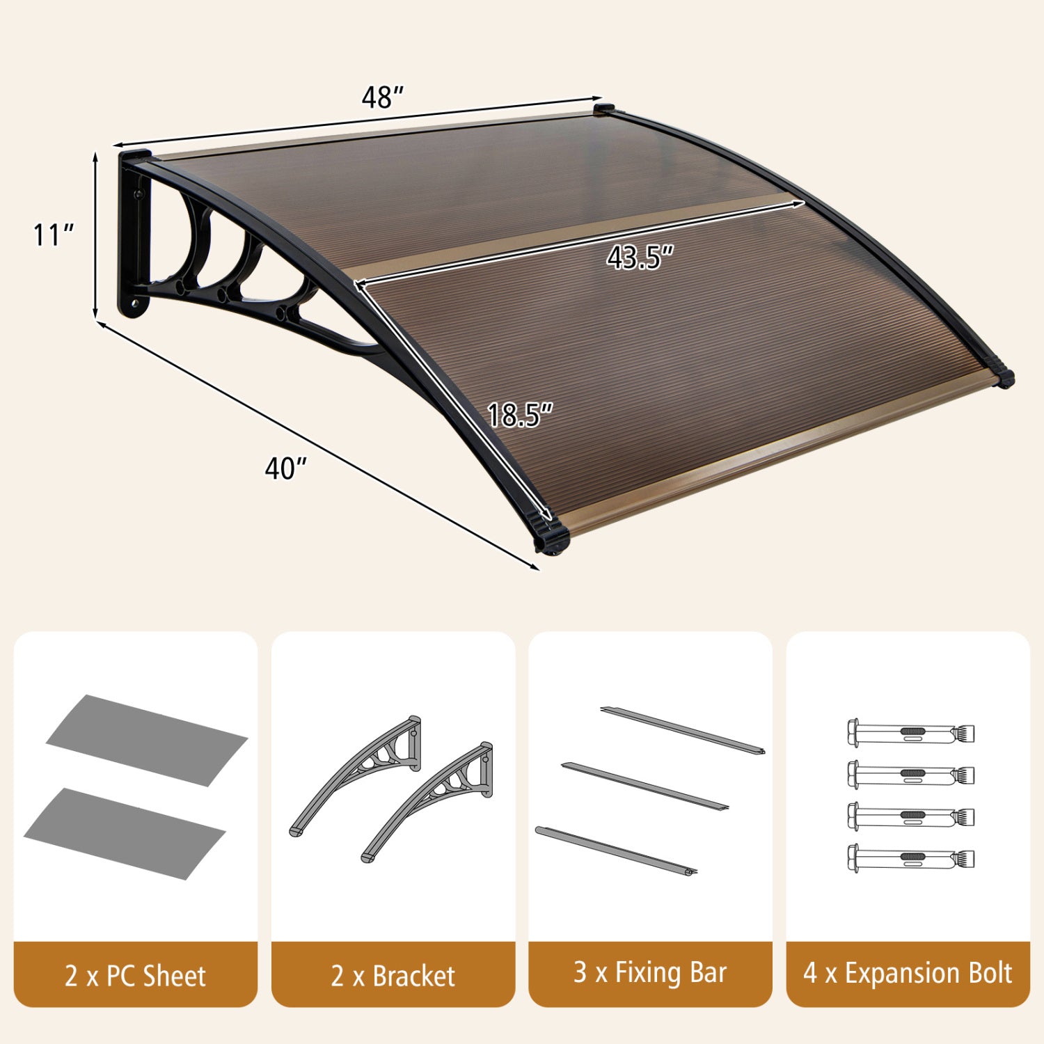 Outdoor Front Door Patio Overhang Awning, 48 x 40 Inch, Brown Outdoor Shades at Gallery Canada