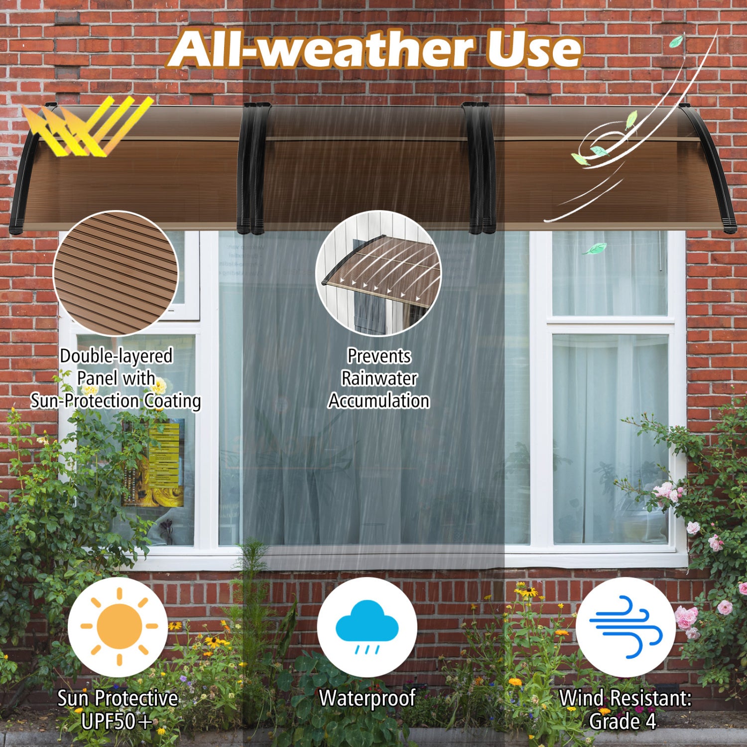 Outdoor Front Door Patio Overhang Awning, 48 x 40 Inch, Brown Outdoor Shades at Gallery Canada