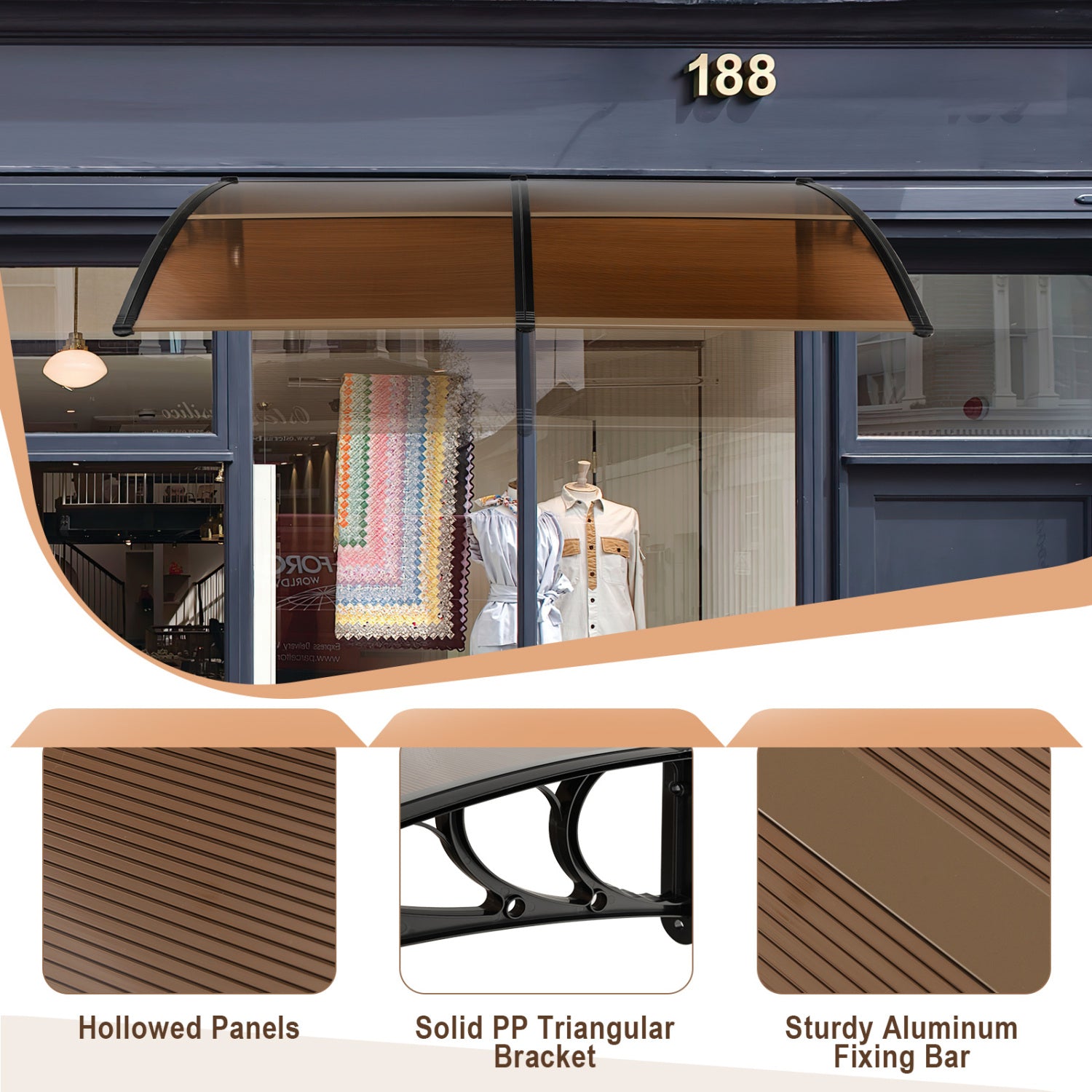 Outdoor Front Door Patio Overhang Awning, 80 x 40 Inch, Brown Outdoor Shades at Gallery Canada