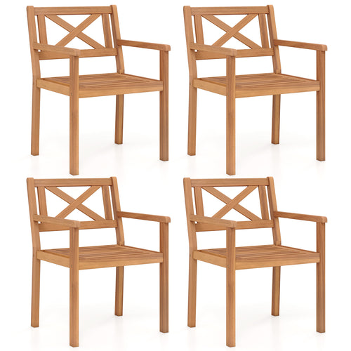 Acacia Wood Patio Dining Chairs, Set of 4, Outdoor Garden