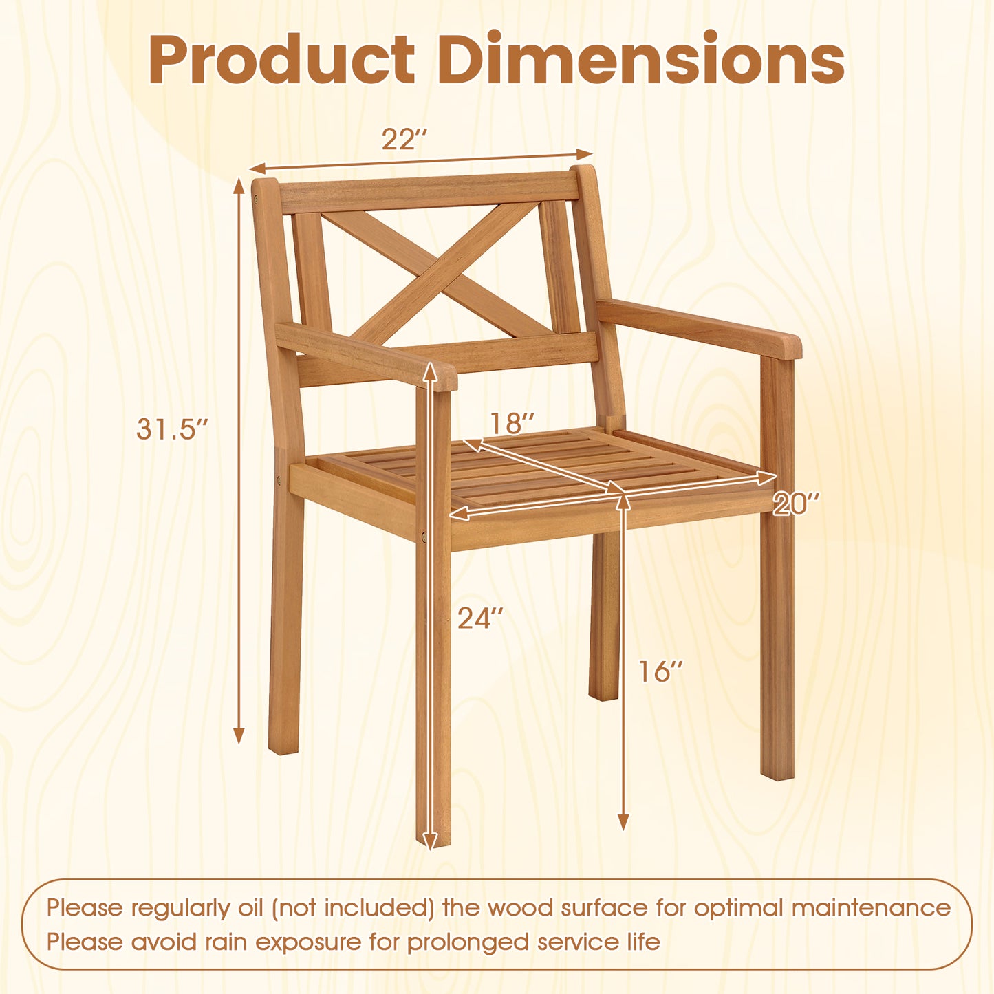 Acacia Wood Patio Dining Chairs, Set of 4, Outdoor Garden Patio Dining Chairs at Gallery Canada