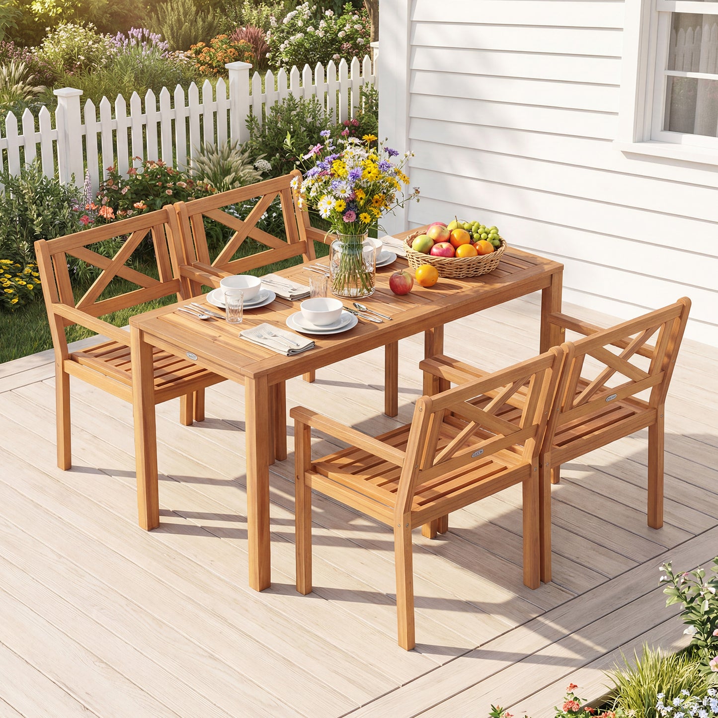 Acacia Wood Patio Dining Chairs, Set of 4, Outdoor Garden Patio Dining Chairs at Gallery Canada