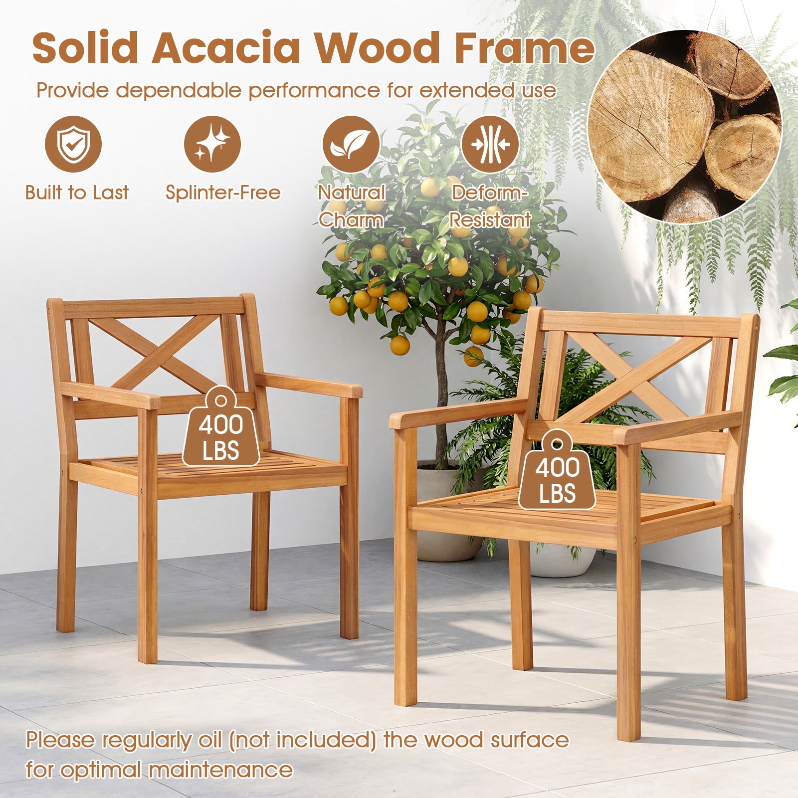Acacia Wood Patio Dining Chairs, Set of 4, Outdoor Garden Patio Dining Chairs at Gallery Canada