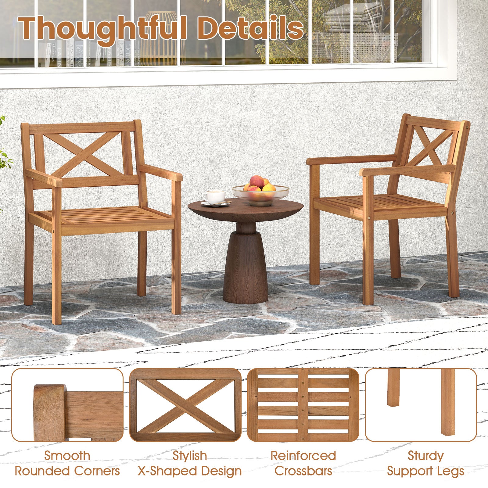 Acacia Wood Patio Dining Chairs, Set of 4, Outdoor Garden Patio Dining Chairs at Gallery Canada