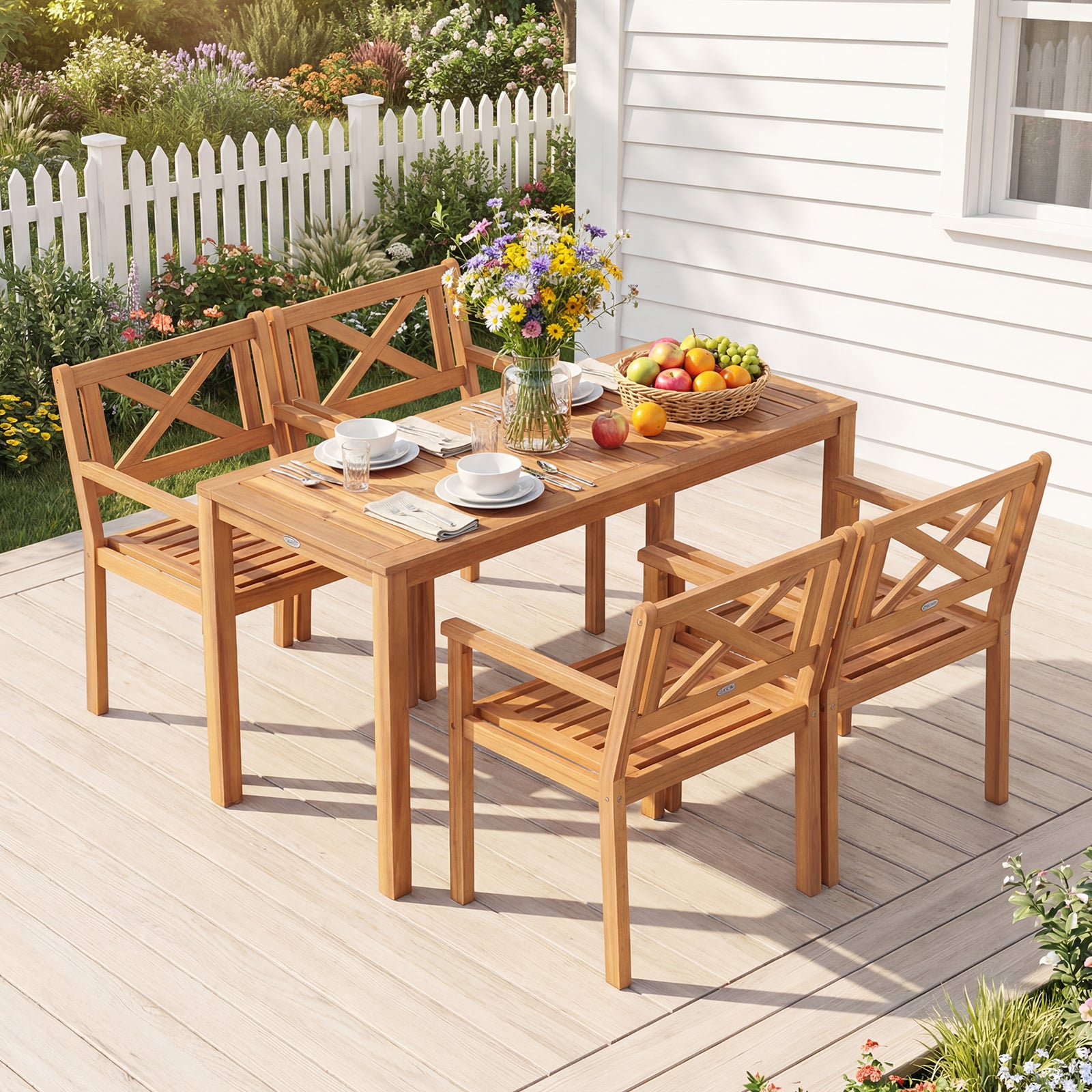Acacia Wood Patio Dining Chairs, Set of 2, Outdoor Garden Porch Patio Dining Chairs at Gallery Canada