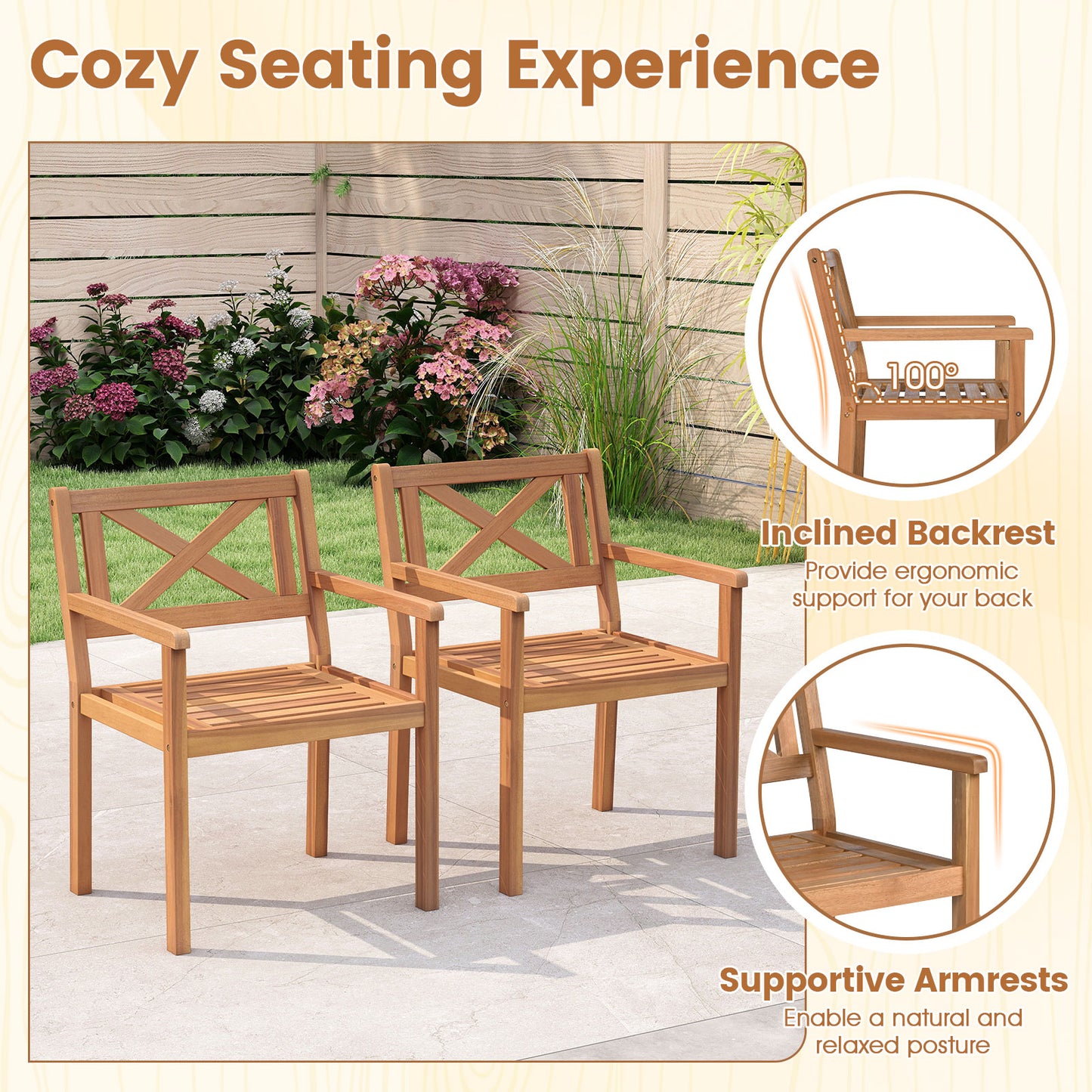 Acacia Wood Patio Dining Chairs, Set of 2, Outdoor Garden Porch Patio Dining Chairs at Gallery Canada