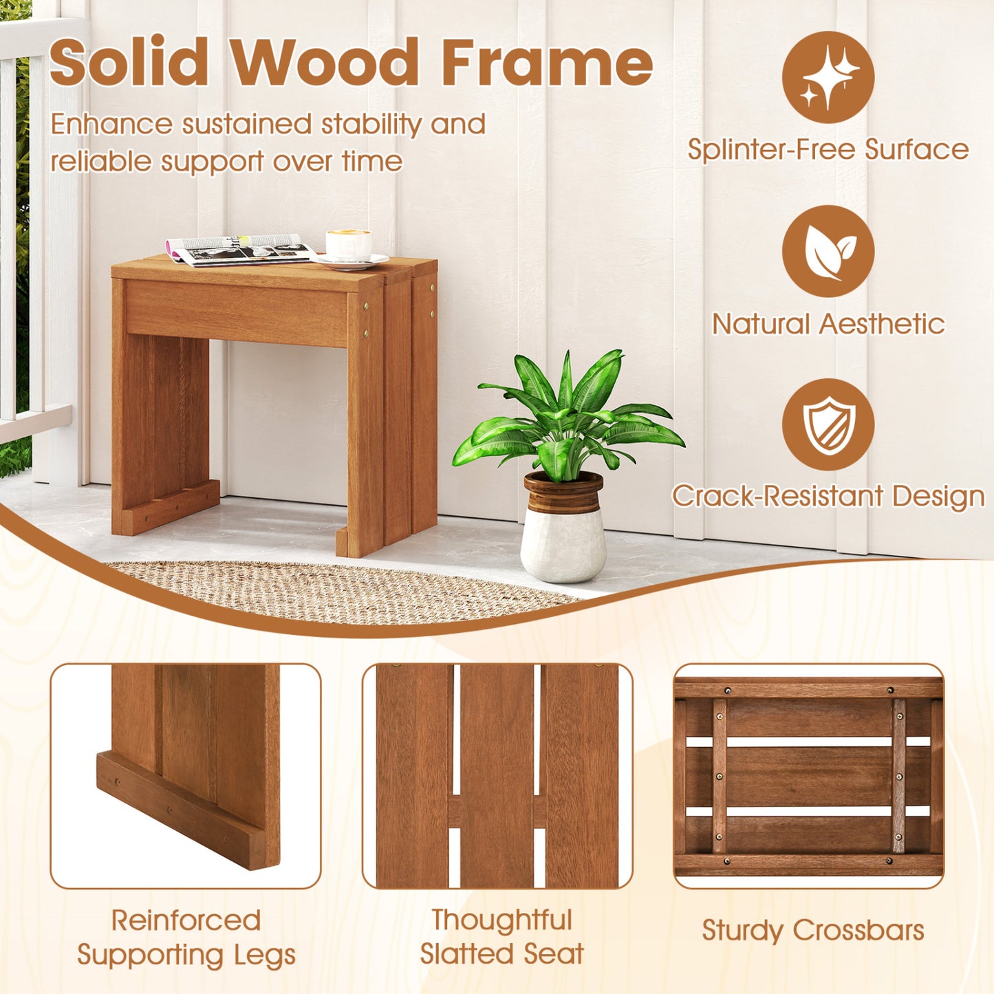 Outdoor Garden Bench, Single Person, Patio Backless, Solid Wood Frame Outdoor Benches at Gallery Canada
