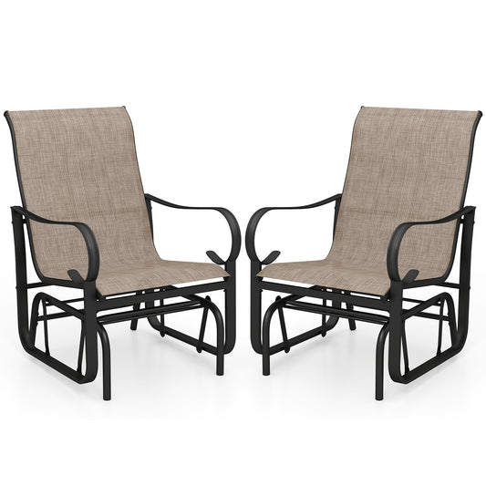 Outdoor Glider Chairs Set of 2, High Backrest, Breathable Mesh, Metal Frame, Black and Brown Patio Rocking Chairs & Gliders Black & Brown at Gallery Canada