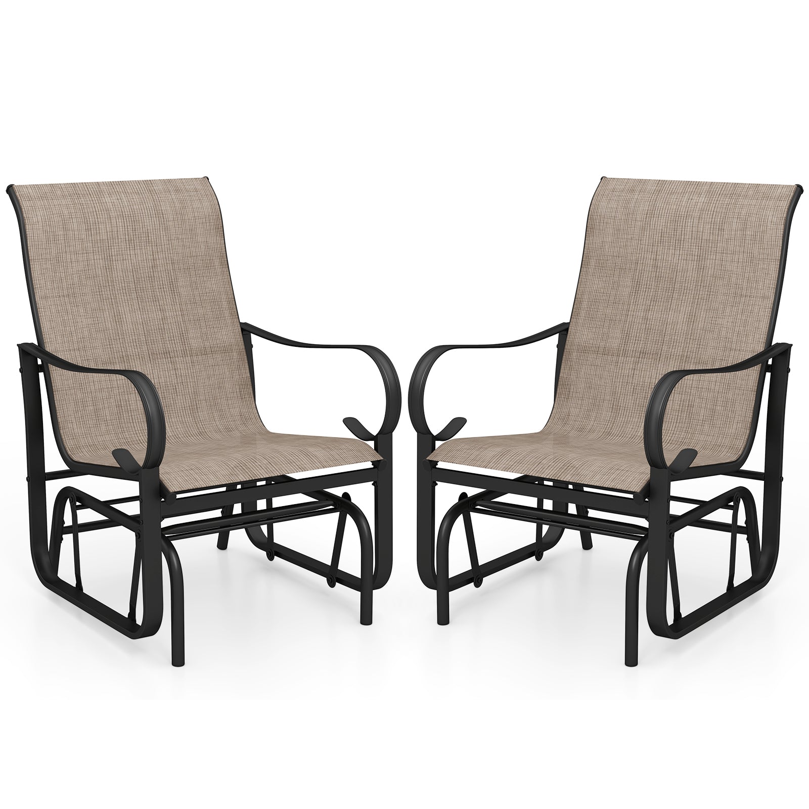 Outdoor Glider Chairs Set of 2, High Backrest, Breathable Mesh, Metal Frame, Black and Brown Patio Rocking Chairs & Gliders at Gallery Canada