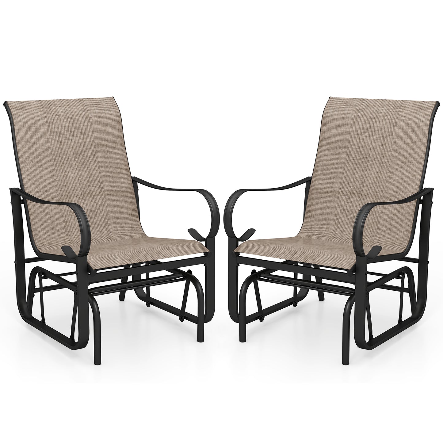 Outdoor Glider Chairs Set of 2, High Backrest, Breathable Mesh, Metal Frame, Black and Brown Patio Rocking Chairs & Gliders at Gallery Canada
