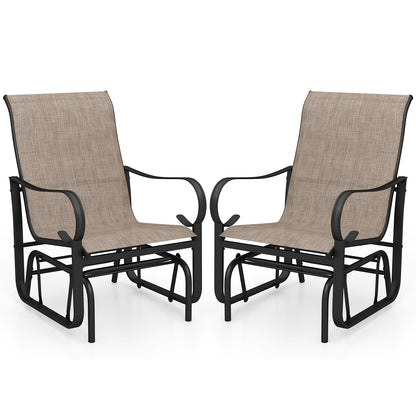 Outdoor Glider Chairs Set of 2, High Backrest, Breathable Mesh, Metal Frame, Black and Brown Patio Rocking Chairs & Gliders at Gallery Canada