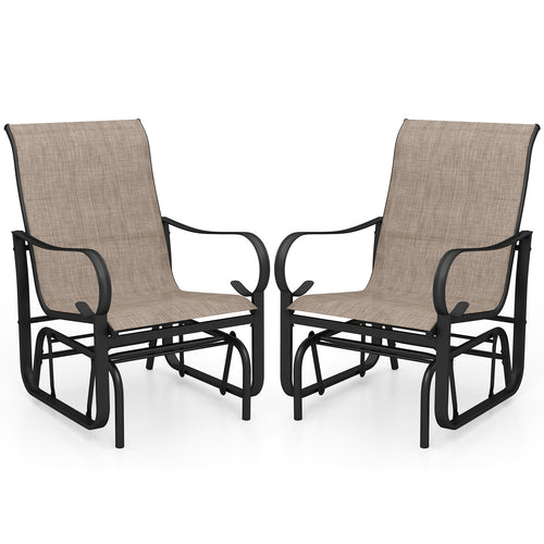 Outdoor Glider Chairs Set of 2, High Backrest, Breathable Mesh, Metal Frame, Black and Brown