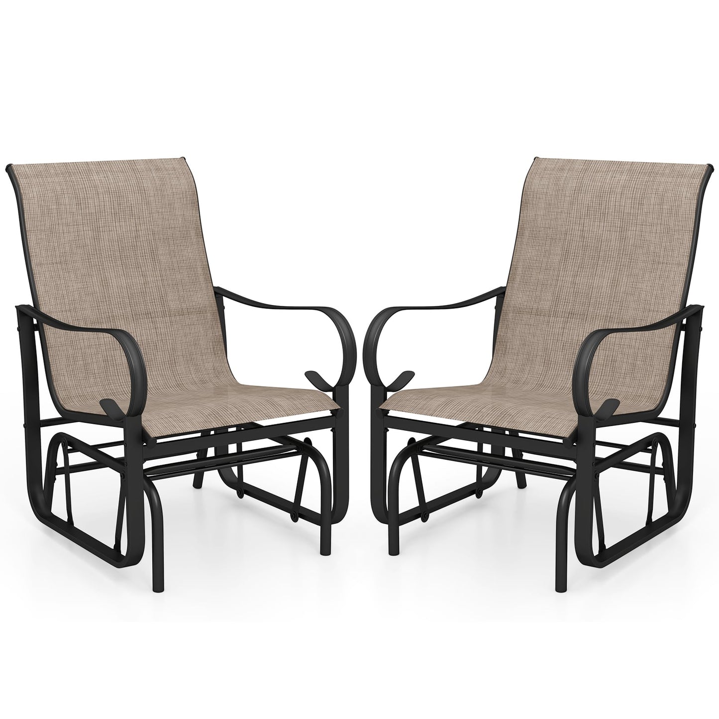 Outdoor Glider Chairs Set of 2, High Backrest, Breathable Mesh, Metal Frame, Black and Brown Patio Rocking Chairs & Gliders at Gallery Canada