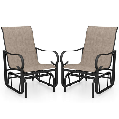 Outdoor Glider Chairs Set of 2, High Backrest, Breathable Mesh, Metal Frame, Black and Brown Patio Rocking Chairs & Gliders at Gallery Canada