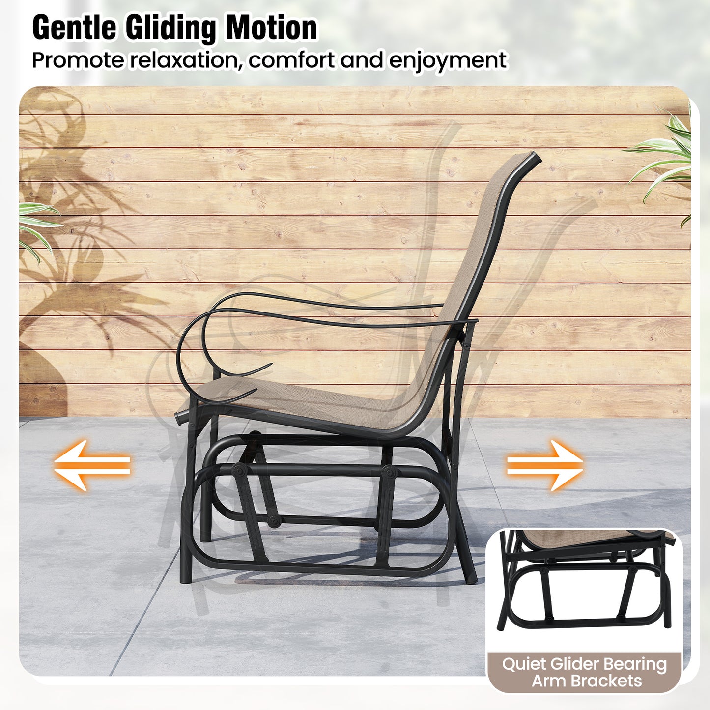 Outdoor Glider Chairs Set of 2, High Backrest, Breathable Mesh, Metal Frame, Black and Brown Patio Rocking Chairs & Gliders at Gallery Canada