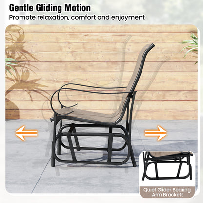 Outdoor Glider Chairs Set of 2, High Backrest, Breathable Mesh, Metal Frame, Black and Brown Patio Rocking Chairs & Gliders at Gallery Canada