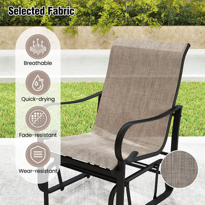 Outdoor Glider Chairs Set of 2, High Backrest, Breathable Mesh, Metal Frame, Black and Brown Patio Rocking Chairs & Gliders at Gallery Canada
